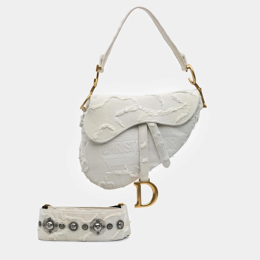 Dior Dior White Embroidered Canvas Camouflage Saddle Bag 9