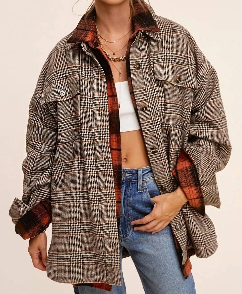 LA MIEL Plaid Shacket/jacket In Brown 1