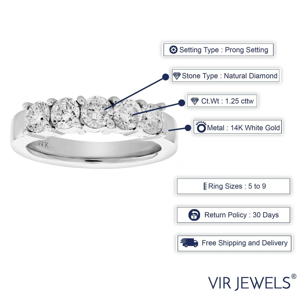 Vir Jewels 1 1/4 cttw Diamond 5 Stone Ring 14K White Gold 4