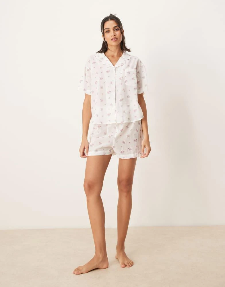 Luna Luna short sleeve revere pyjama top and short set in cheesecloth ditsy floral print 3