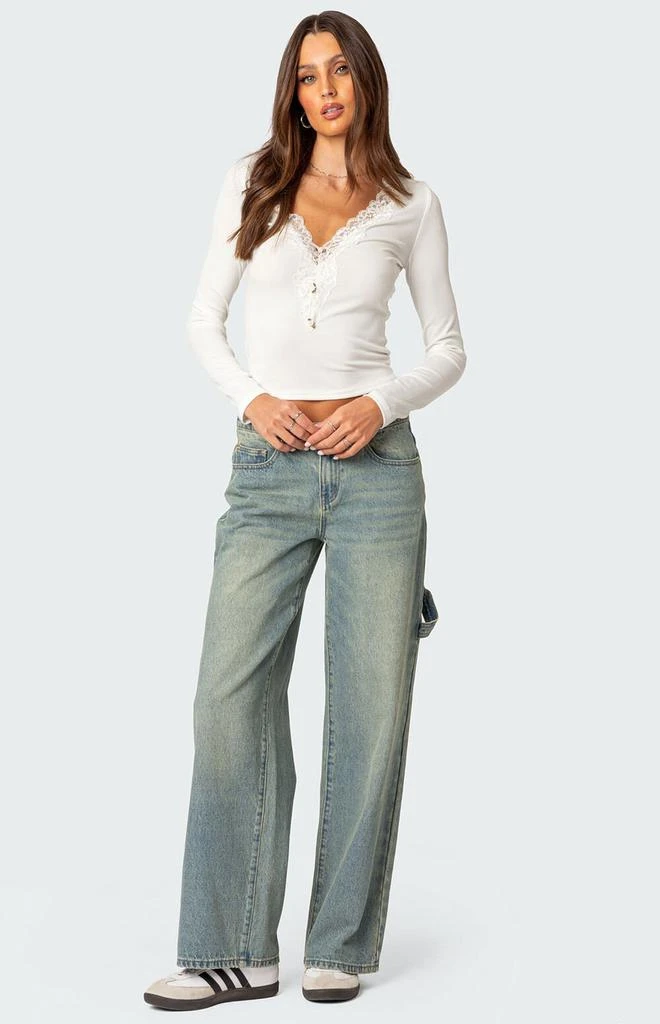 Edikted Madeline Lace Trim Ribbed Top 2