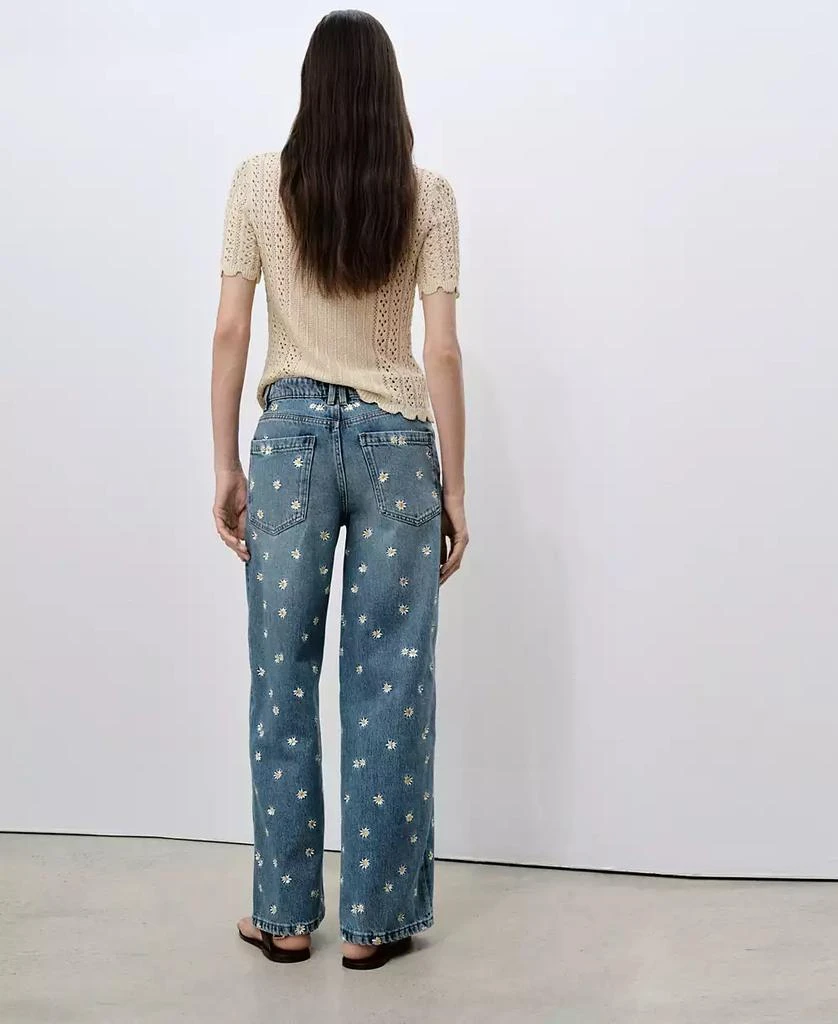 Mango Women's Flower-Embroidered Wide Leg Jeans 3