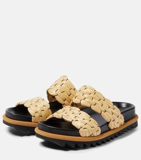 Dries Van Noten Woven and raffia and leather slides 5