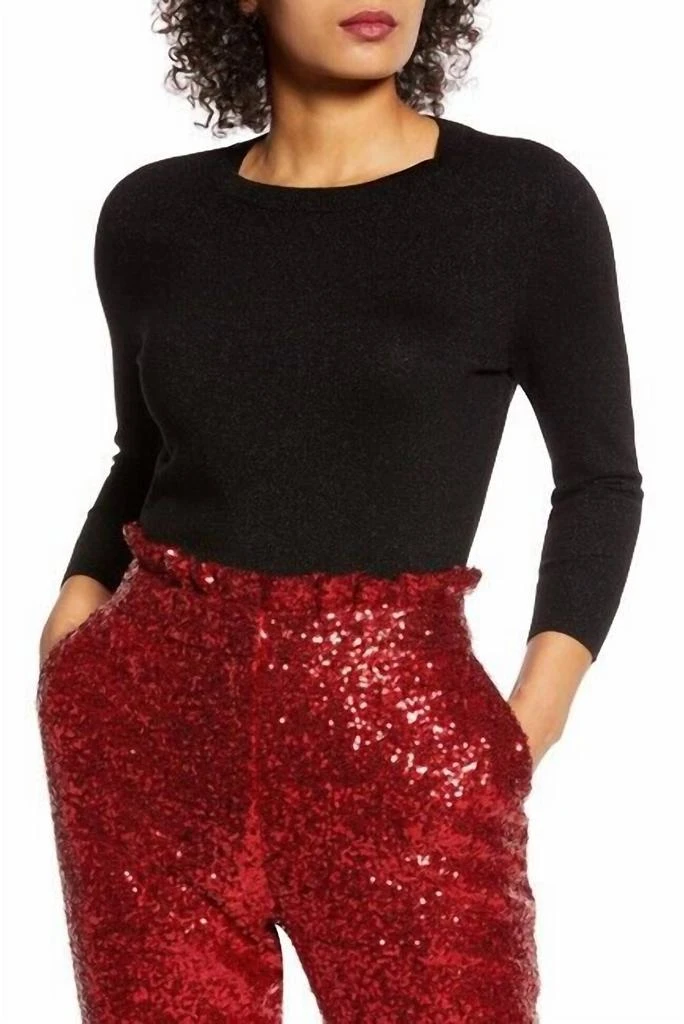 Halogen X Atlantic-Pacific Neck Sweater In Metallic Black 1