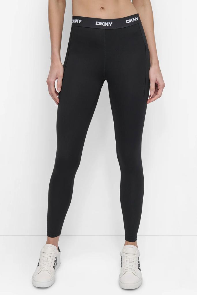 DKNY CROPPED MID-RISE LOGO-WAIST LEGGING