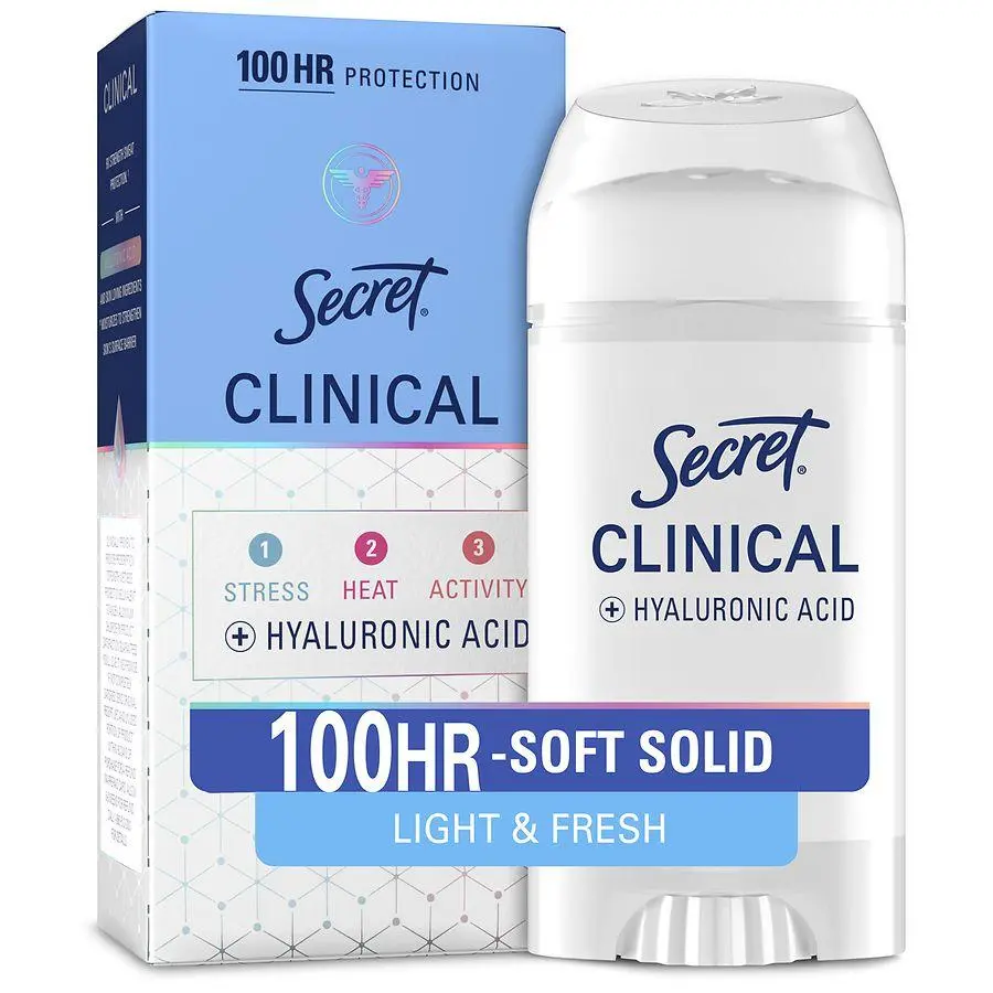 Secret Antiperspirant Deodorant for Women, 100HR Sweat & Odor Protection Light & Fresh