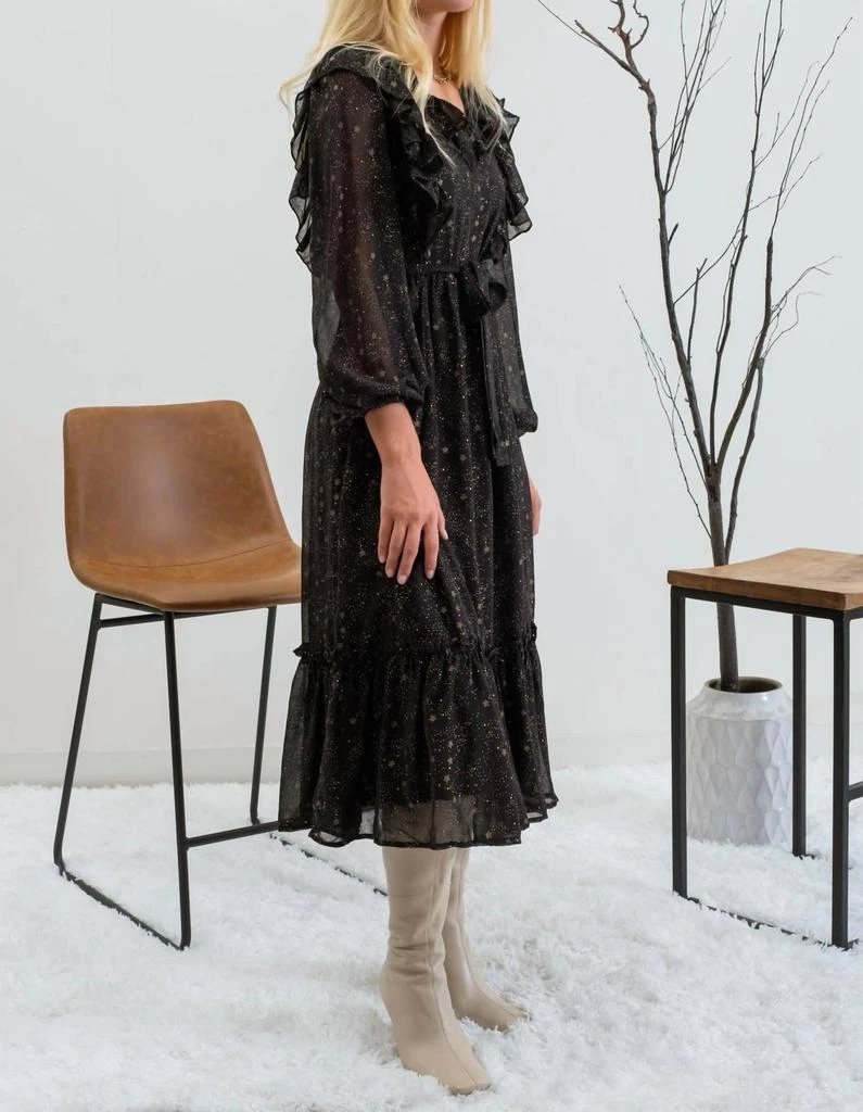 Moon River Moon River - Shirred Chiffon Ruffle Midi Dress 3
