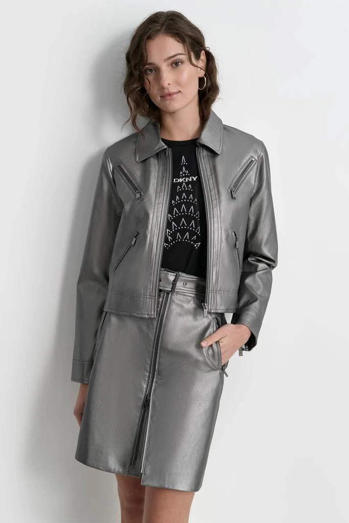 DKNY FAUX LEATHER MOTO JACKET 1