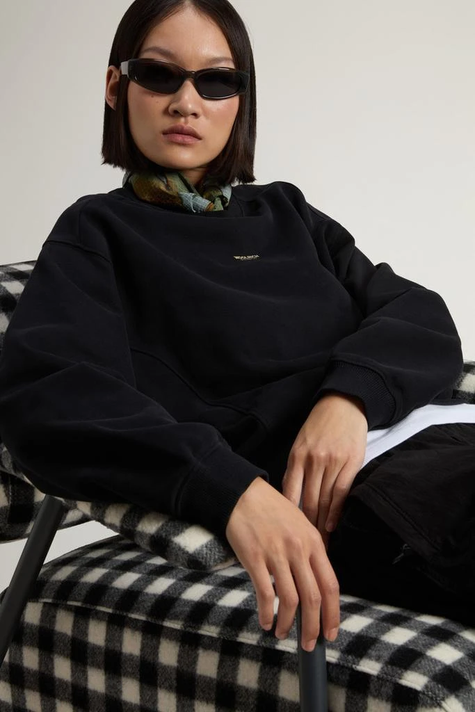 Woolrich Crewneck Sweatshirt in Pure Cotton with Embroidered Logo - Women - Black 4