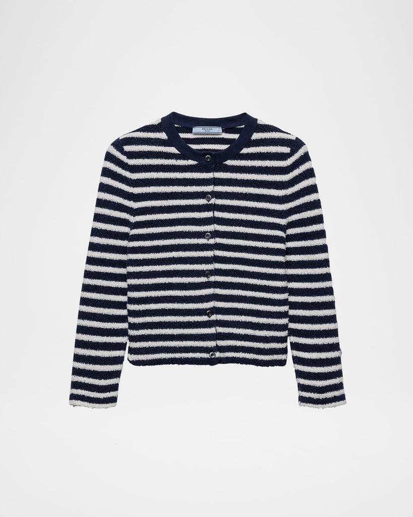 Prada Striped Three-Quarter Sleeve Knit Cardigan - Sweaters Prada Striped Three-Quarter Sleeve Knit Cardigan - Sweaters
