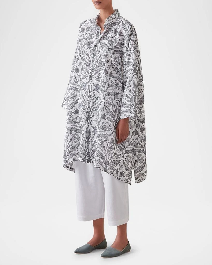 Eskandar Wide A-Line Collarless Shirt with Slits (Very Long) 4