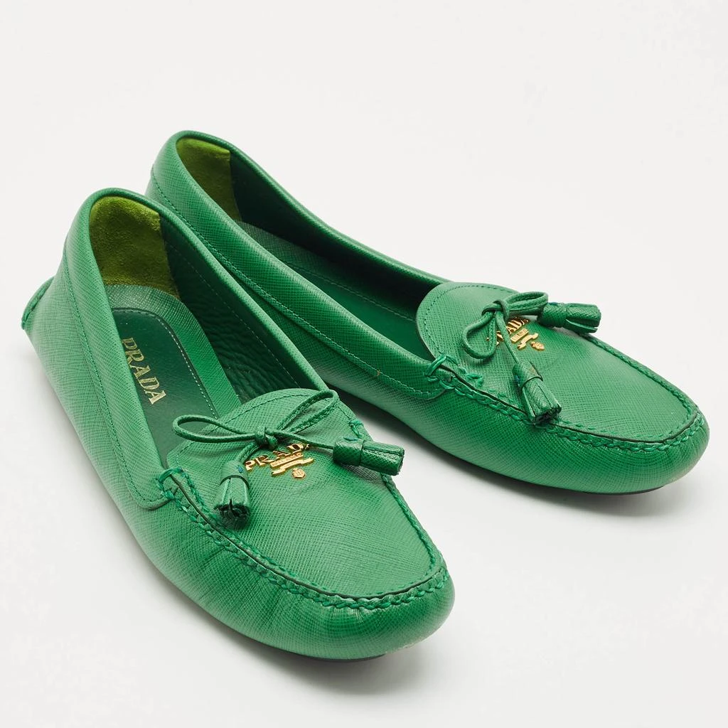 Prada Prada Green Saffiano Leather Bow Slip On Loafers Size 38 4