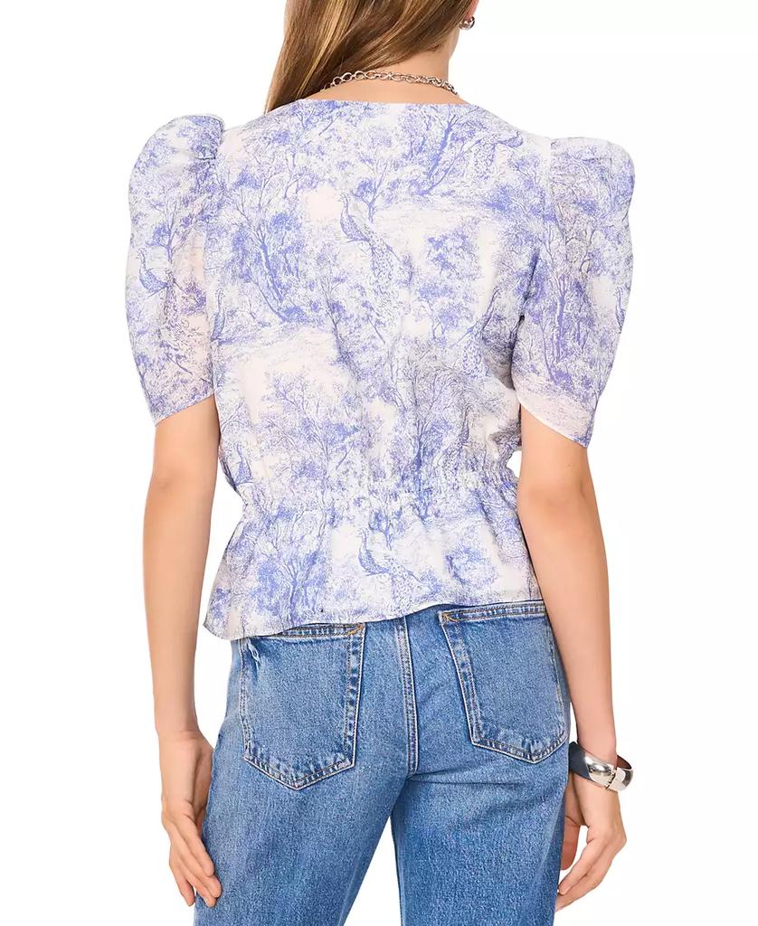 1. State Women's Printed Puff-Sleeve Peplum Top