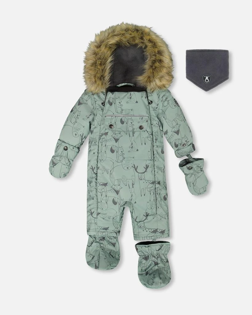 Deux par Deux One-Piece Baby Play Snowsuit Designed for Car Seat Sage Animal Print