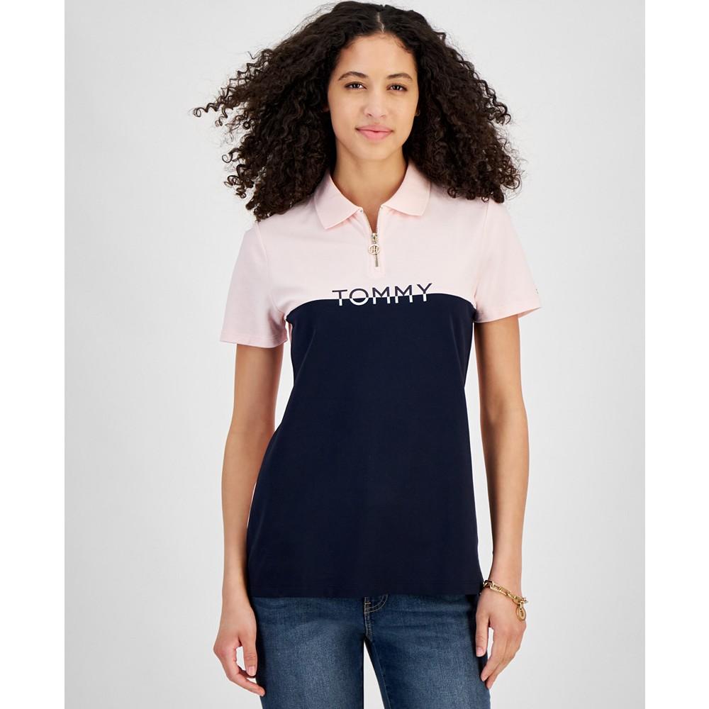 Tommy Hilfiger Women's Colorblock Logo Zip-Front Polo Shirt