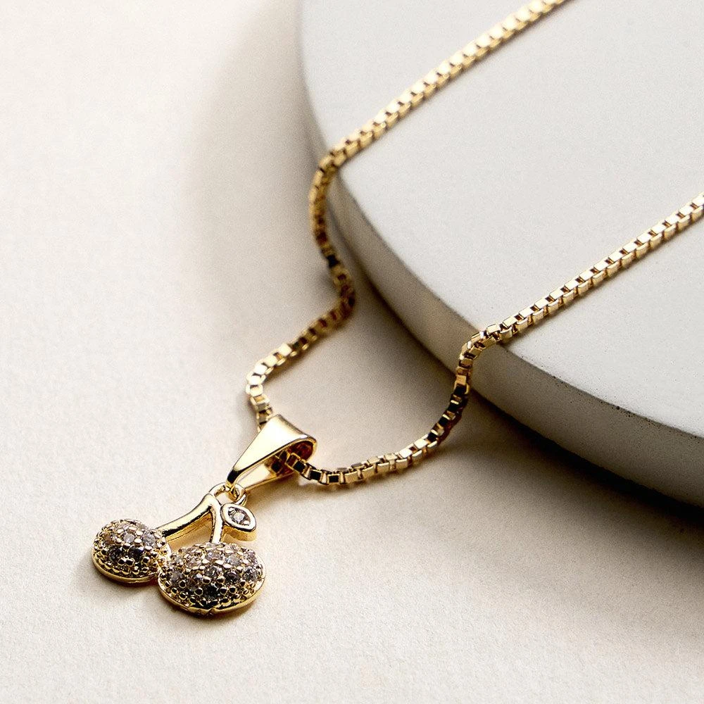 FASHNZFAB 18K Gold Filled CZ Stone Paved Cherry Pendant Necklace 5