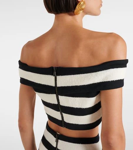Balmain Striped off-shoulder crop top 5