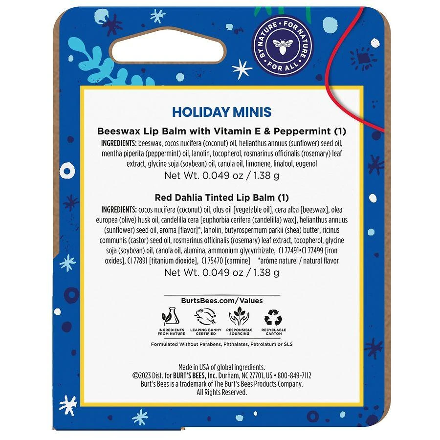 Burt's Bees Lip Balm Gift Set, With Tinted Lip Balm and Lip Balm, Holiday Minis 2