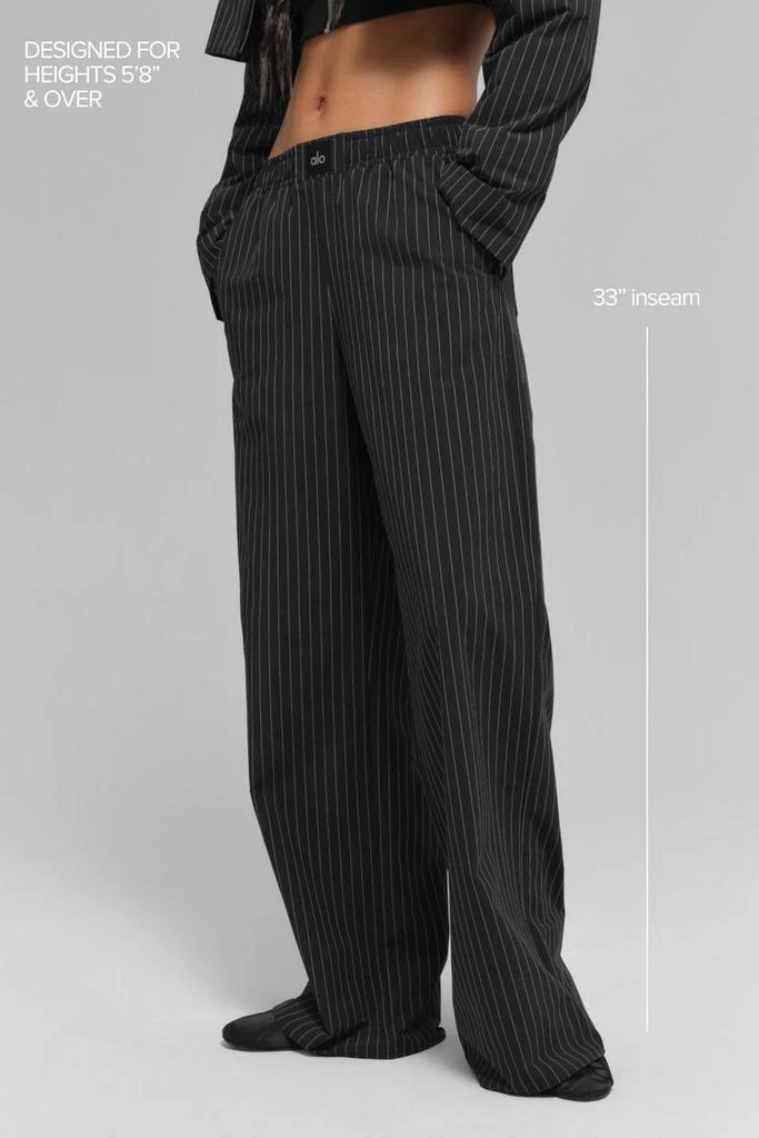 Alo Pinstripe Daylight Boxer Pant (Long) - Black/Titanium 2