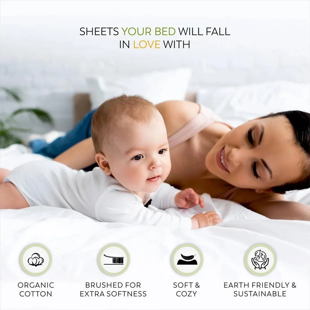 Hivvago Ivory Beige Off-White Cream Color Certified Organic Cotton Sheet Set 4