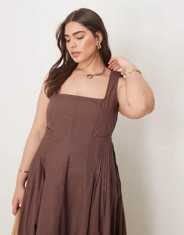 ASOS ASOS DESIGN Curve scoop neck pleat waist midi dress in chocolate -  Dresses & Skirts - Compare Prices from 8+ Stores