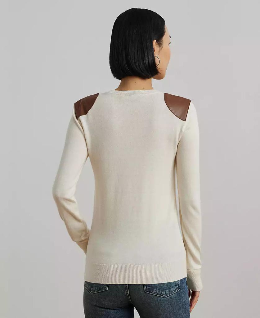 Ralph Lauren Women's Faux-Leather-Trim Cotton-Blend Sweater