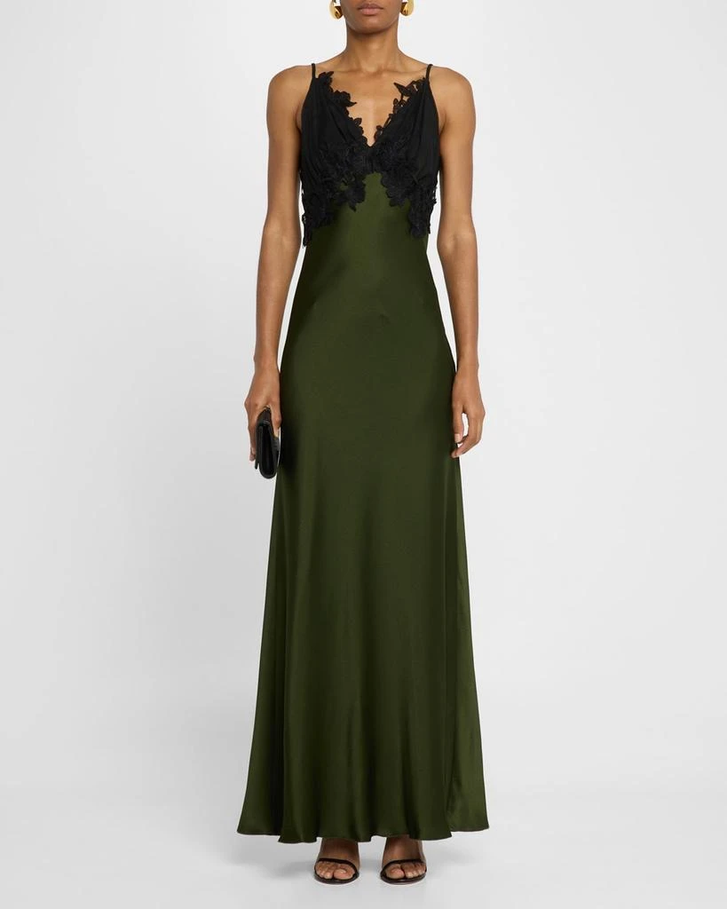 Alberta Ferretti Lace Two-Tone Satin Maxi Slip Dress 2