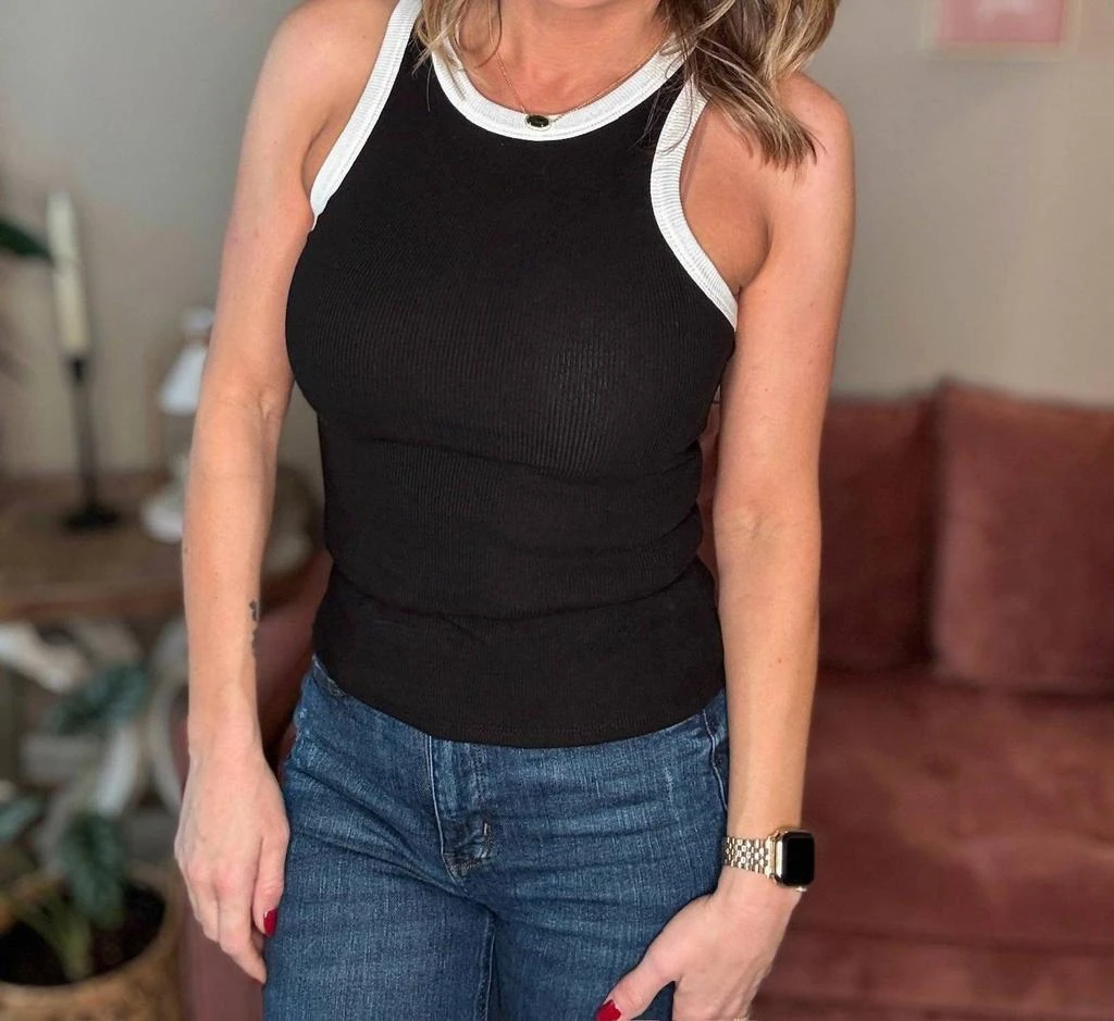Blu Pepper Blu Pepper - Contrast Trim Racerback Knit Tank Top 3