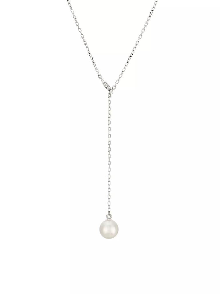 Mikimoto Classic 18K White Gold, Akoya Pearl & 0.03 TCW Diamond Y Necklace