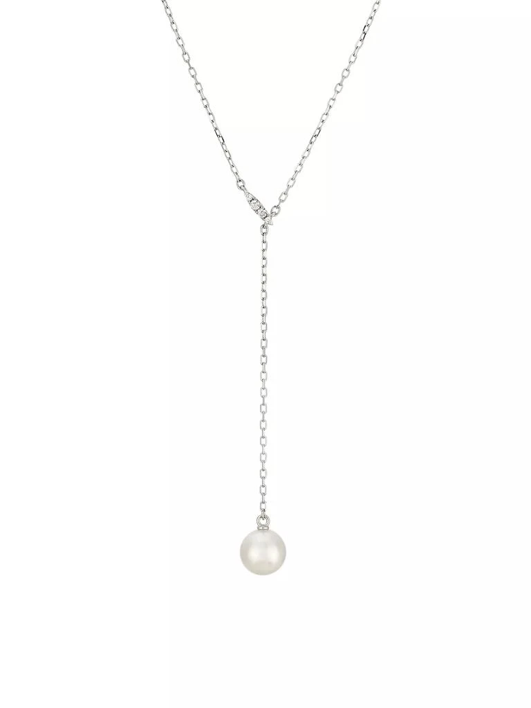 Mikimoto Classic 18K White Gold, Akoya Pearl & 0.03 TCW Diamond Y Necklace 1