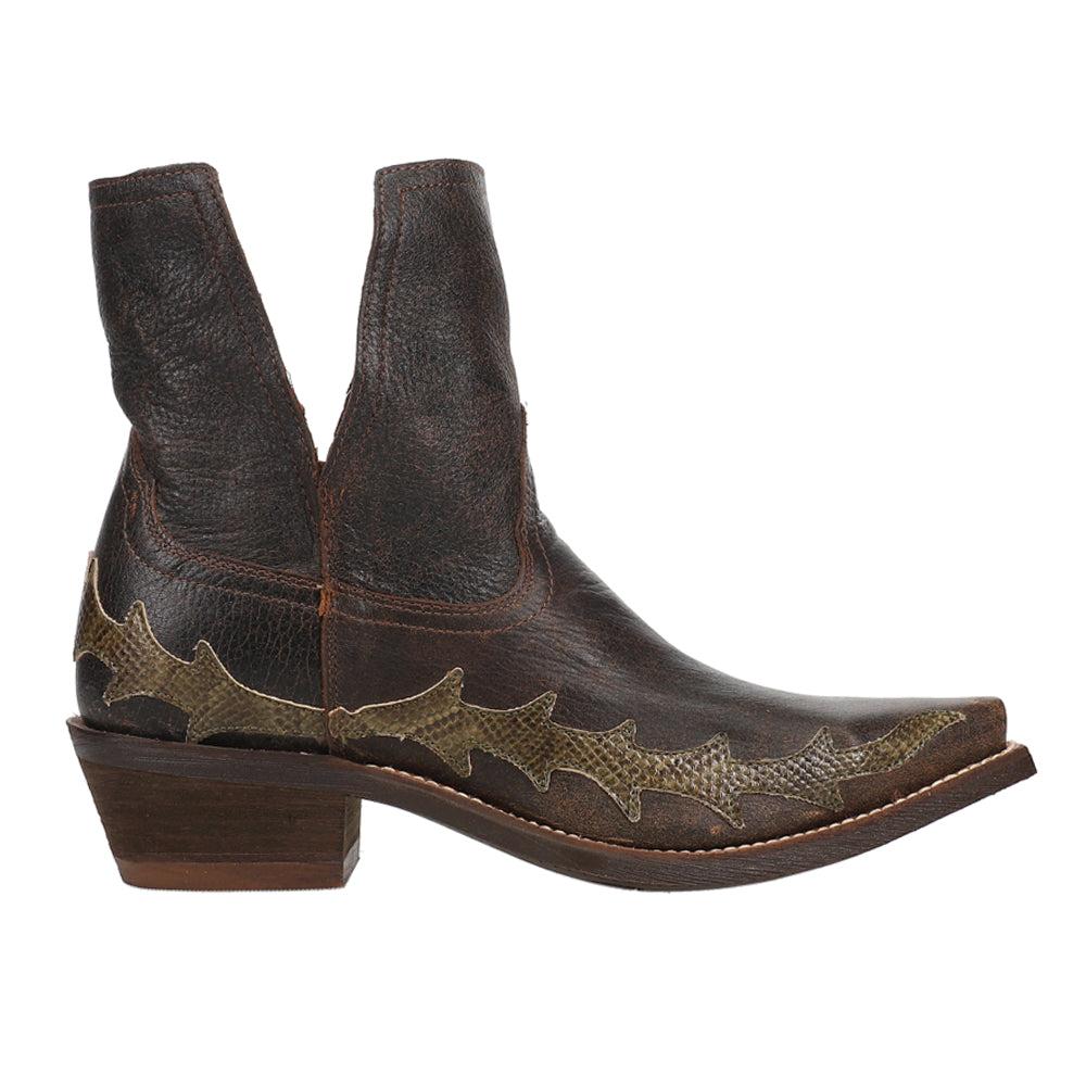 Nocona Boots Sitrine Brown Distressed Snake Print Cowboy Booties