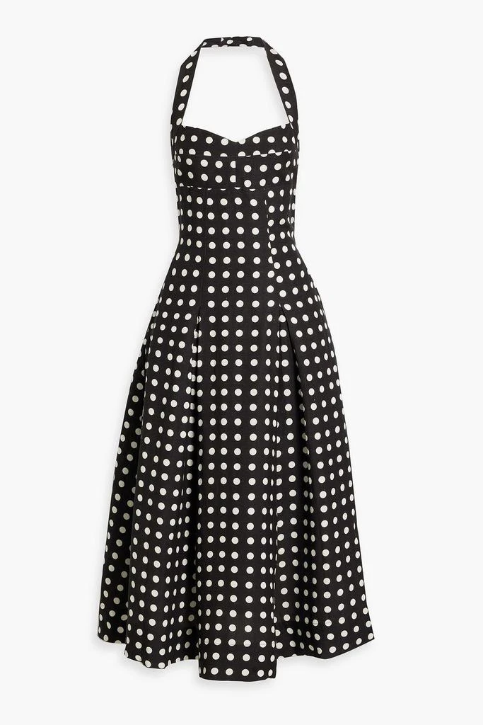NICHOLAS Polka-dot linen-blend halterneck midi dress 1