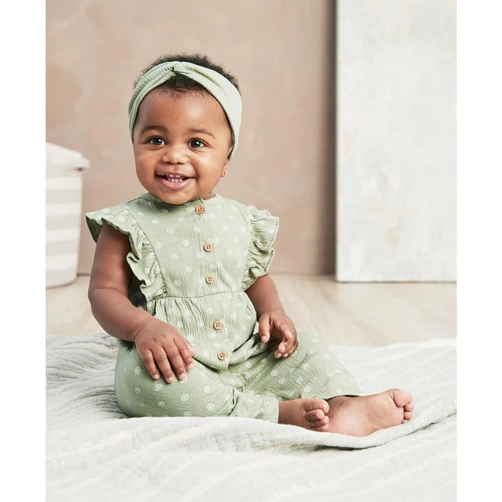 Carter's Baby Girls Crinkle Jersey Jumpsuit and Headwrap, 2 Piece Set 3