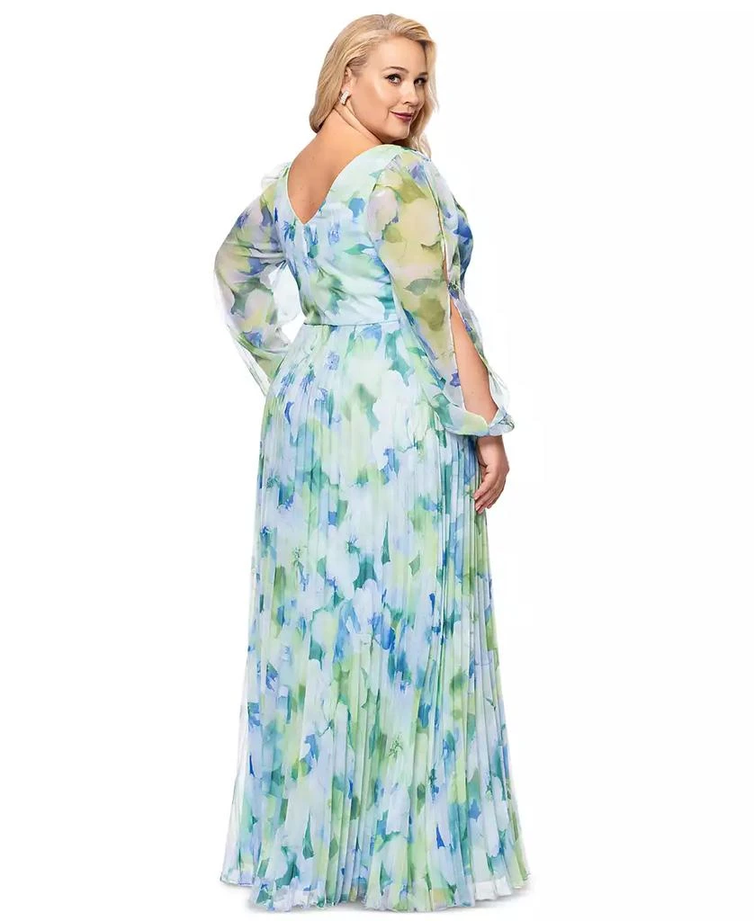 Betsy 
Adam Plus Size Printed Pleated Long-Sleeve Gown 2