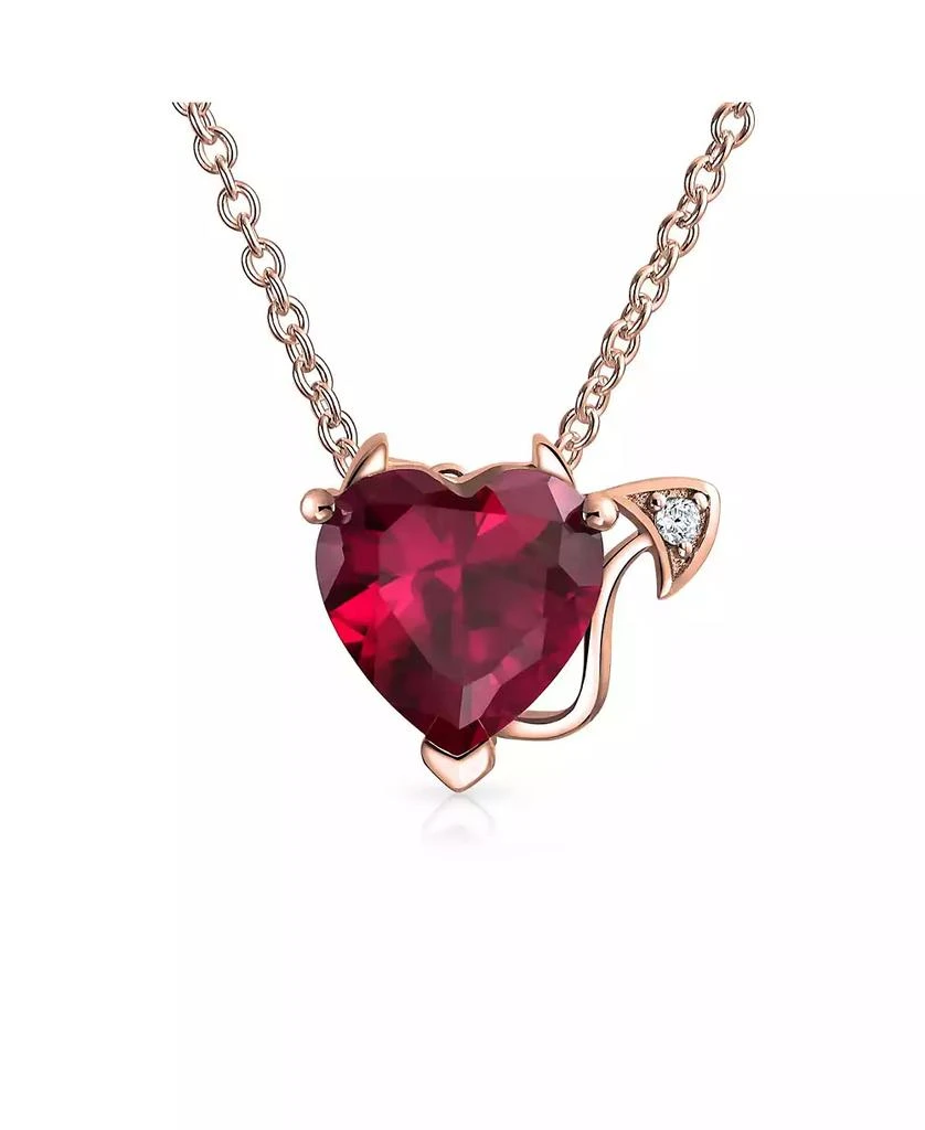 Bling Jewelry Whimsical Cubic Zirconia Ruby Red CZ Devil Heart Pendant Rose Gold Sterling Silver