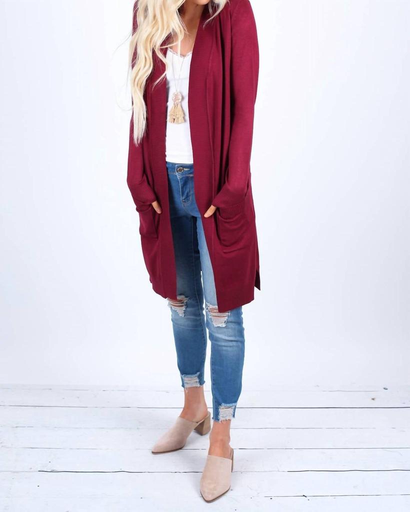 CIELO Boyfriend Cardigan In Burgundy
