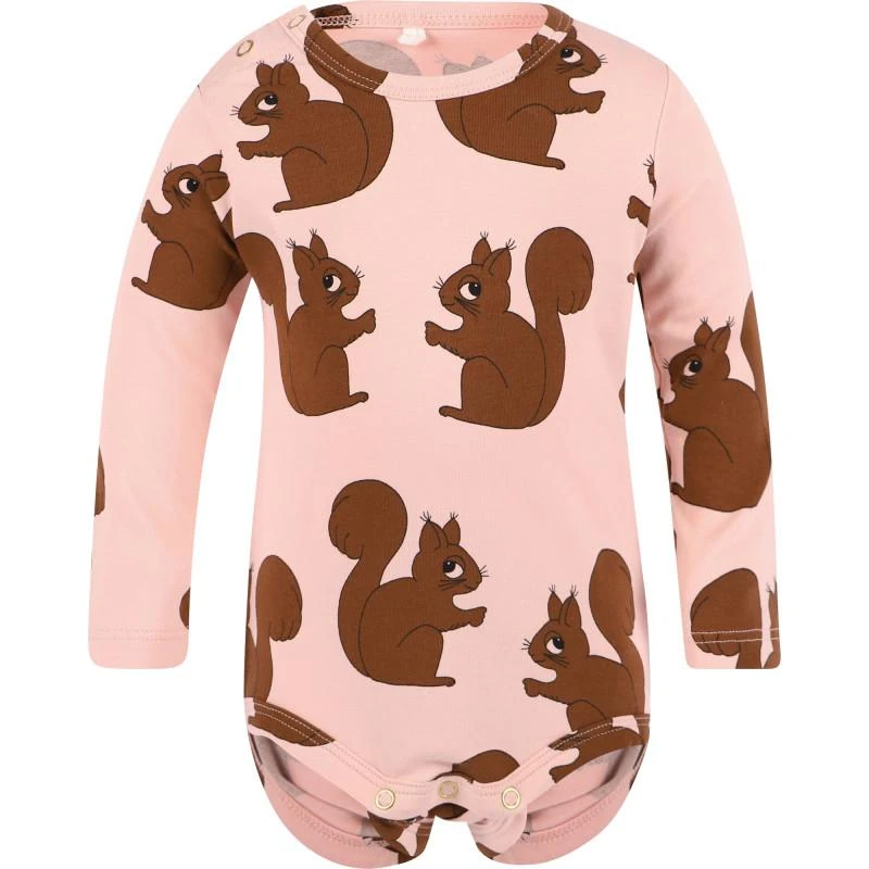 Mini Rodini Squirrel print organic bodysuit and pants set in pink 2