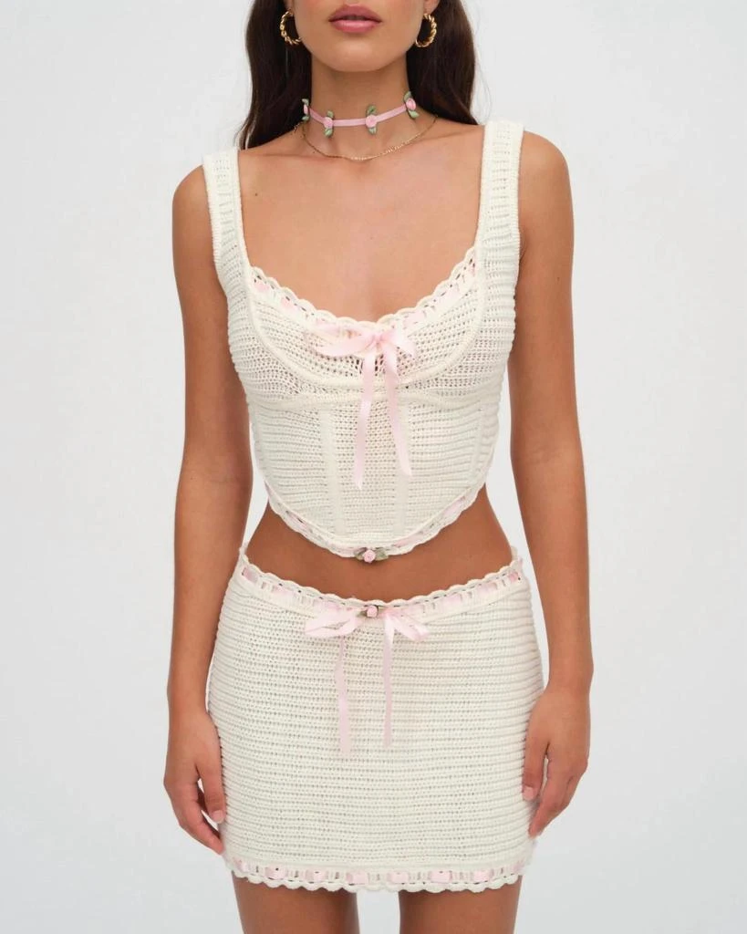 For Love & Lemons Olina Crochet Top In Cream 2