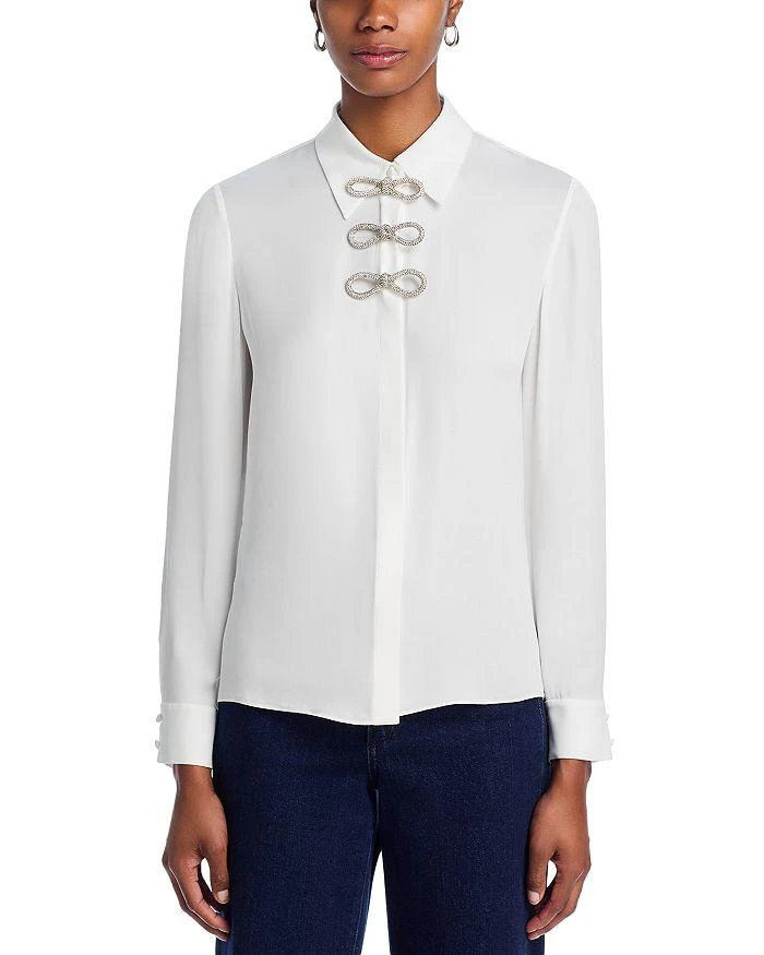 Alice + Olivia Willa Embellished Bow Collared Blouse 6