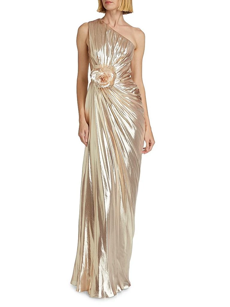 Pamella Roland Metallic Chiffon One-Shoulder Gown 3