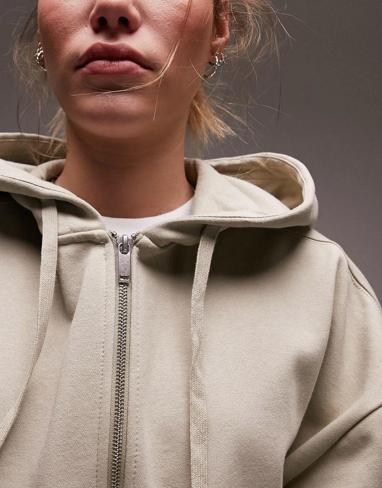 Topshop Topshop premium extreme oversized zip through hoodie in sage 3