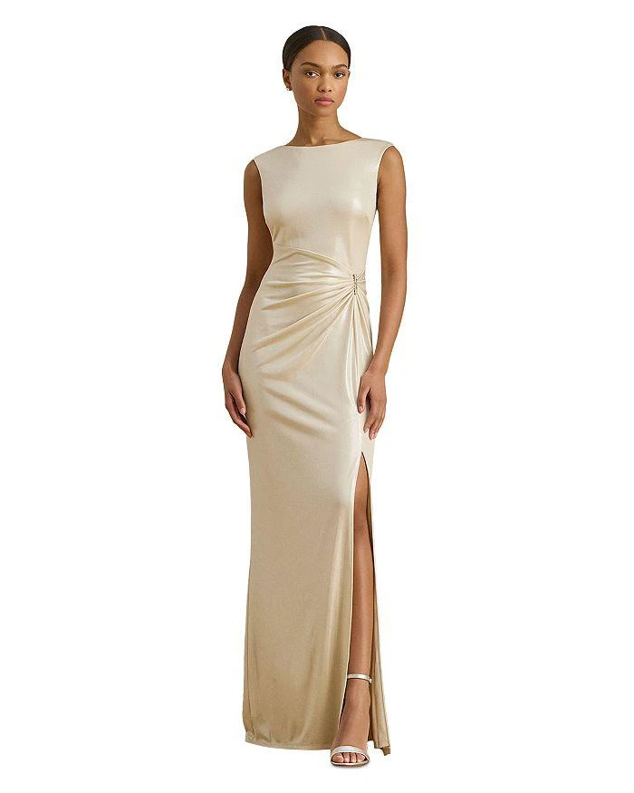 knee length dresses for ladies Vintage 2007 Ralph Lauren Purple Label Beaded Rhinestone Metallic Silver  Lamé Strapless Gown main image 0
