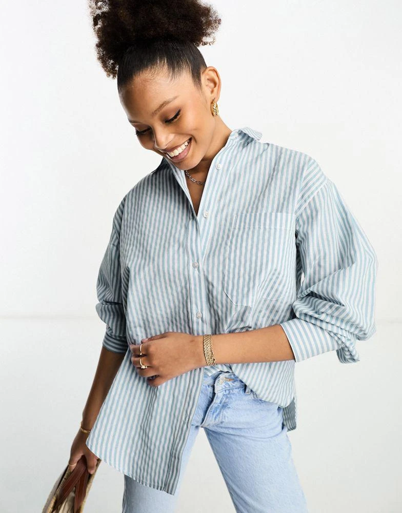 ASOS ASOS DESIGN oversized shirt in blue and white stripe 1