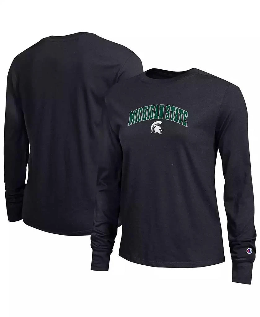 CHAMPION Women
s Black Michigan State Spartans Arch Over Logo Long Sleeve T-Shirt 1