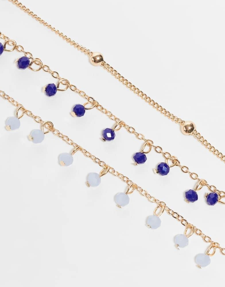 ASOS ASOS DESIGN beaded pack of 3 anklets in gold tone 2