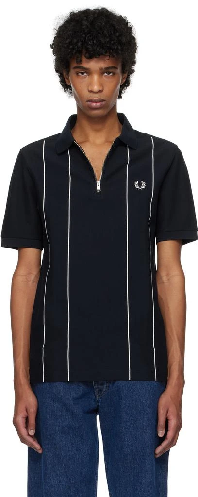 Fred Perry Navy Pinstripe Zip Neck Polo 1