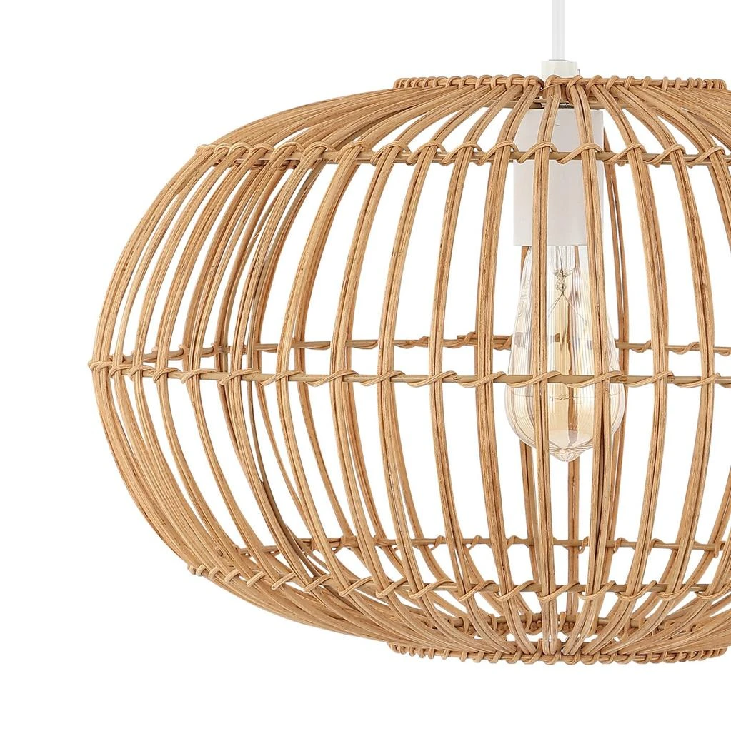JONATHAN Y Leo 17.5" 1-Light Farmhouse Coastal Rattan 180" Cord Plug-In or Hardwired LED Pendant 4