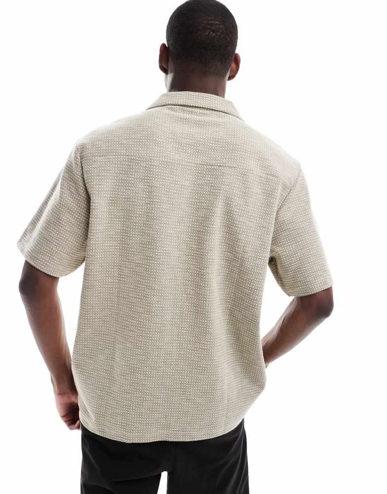 River Island River Island revere collar textured shirt with taping in stone 4