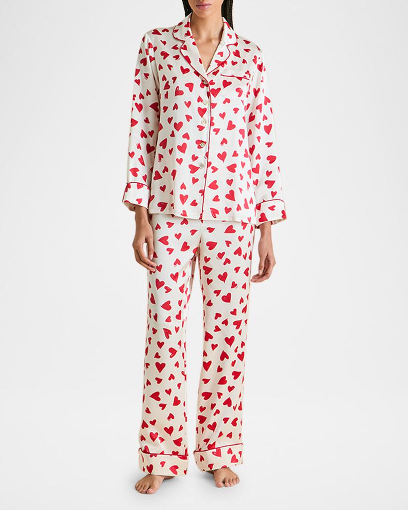 OLIVIA VON HALLE Lila Heart-Print Silk Pajama Set