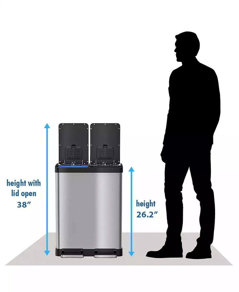 iTouchless halo 61 Liter / 16 Gallon SoftStep Stainless Steel Combo Step Pedal Kitchen Trash Can and Recycle Bin with Dual AbsorbX Odor Filters 8